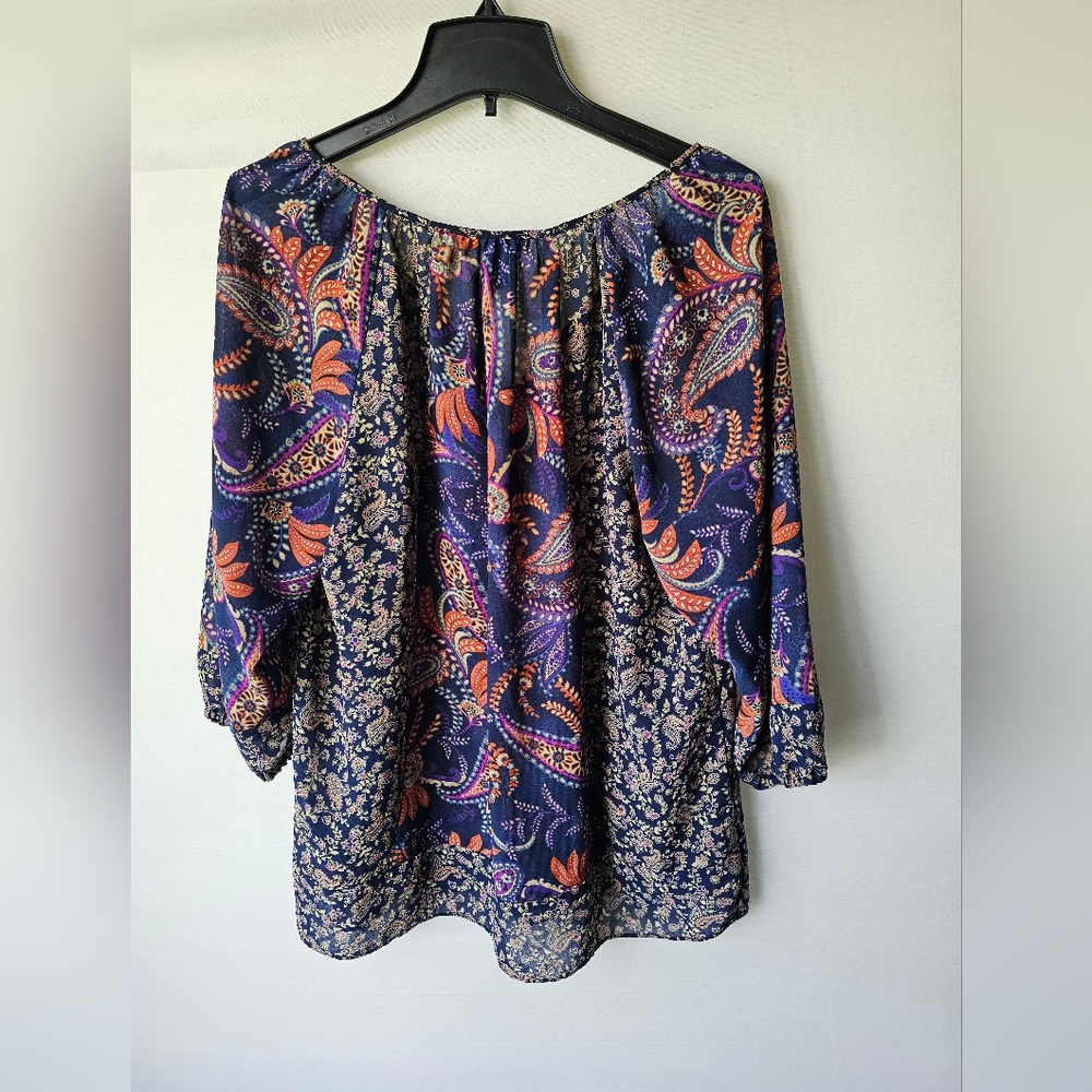 Chaps Women's Navy Paisley Peasant Blouse - Picture 7 of 13